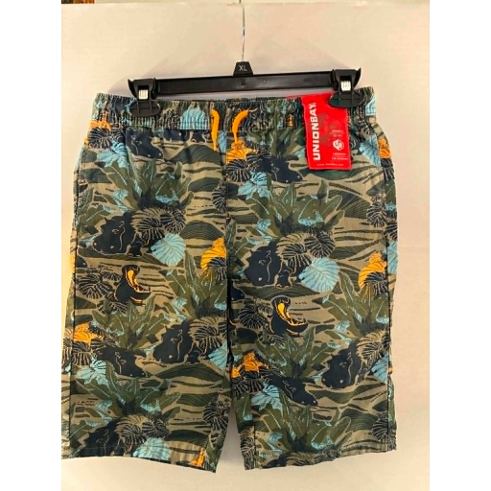 Unionbay Mens Hippo Tropical Print Cargo Shorts‎ Green Blue L 14/16 NWT